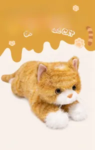 Detailed view of realistic orange tabby cat plush toy with high-quality soft fur and whiskers