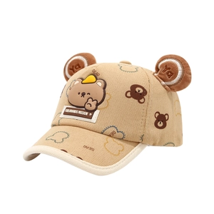 Gorra de béisbol de pana caqui para bebé con orejas de oso y dibujos para 1 a 3 años