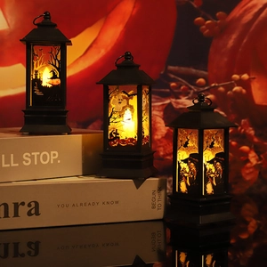 Halloween decorative lanterns set with pumpkin and witch silhouettes for festive home decor