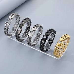 Retro stainless steel engraved bracelets in five metallic colors with lobster clasp