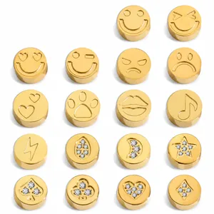 Edelstahl Smiley Herz Stern Lose Perlen Für DIY Schmuckherstellung Strass Eingelegt Personalisierte Bastelperlen Schmuckteile