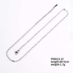 Flat silver stainless steel link chain with S-curve layout on white background