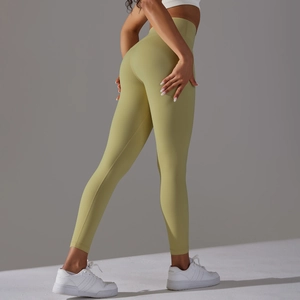 Leggings de yoga taille haute vert citron sans couture avec effet push-up et slim fit