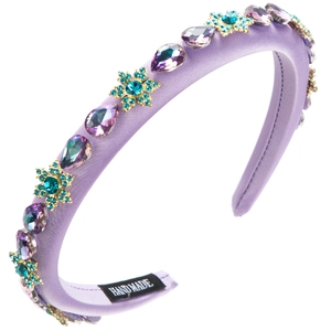 Glitzernder lila Haarreif mit Strasskristallen und handgefertigten Details