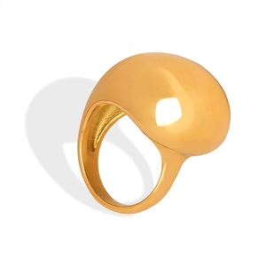 Minimalist 18k gold plated dome ring with a high-polished mirror finish and organic shape