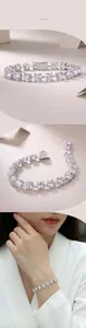 Close-up of S925 sterling silver tennis bracelet with round-cut moissanite stones