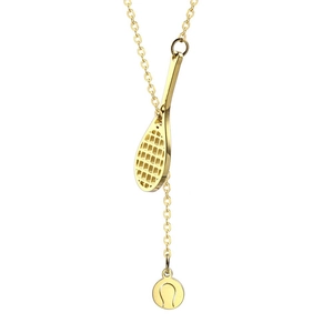 Gold stainless steel necklace featuring a creative tennis racket and ball pendant design