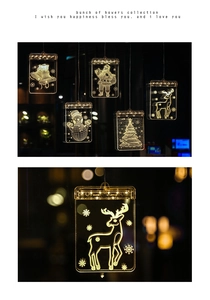 Macro detail of warm LED reindeer acrylic light with festive holiday hanging patterns