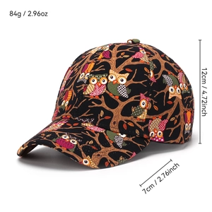 Casquette de baseball avec imprimé hibou, hauteur 12cm et bord 7cm, poids de 84g