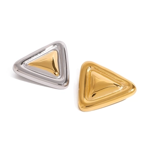 Polished chunky triangular geometric brooches in gold and silver stainless steel finish