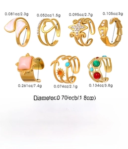Size chart for 18K gold plated stainless steel hollow ring set with weight details