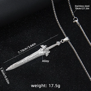 Lion sword pendant necklace for men with 70cm stainless steel chain and alloy sword