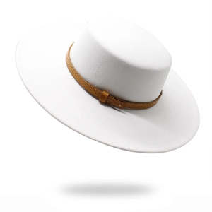 Breitkrempiger Flacher Fedora Hut Baumwoll Polyester Mischung Schlangenmuster Band Metallschnalle Vintage Unisex