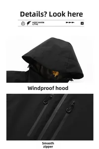 Details von wasserdichtem Reißverschluss und winddichter Kapuzenjacke mit Tarnfutter