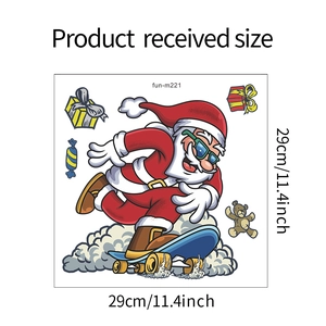 Detailansicht der 29cm Weihnachtsaufkleber mit Skater-Weihnachtsmann und Maßen