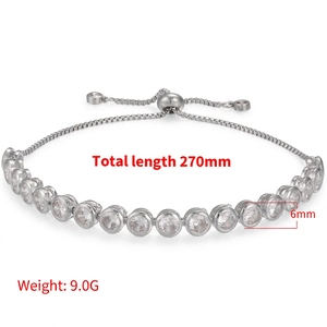 Bracciale tennis regolabile in argento con zirconi da 6 mm e chiusura a scorrimento