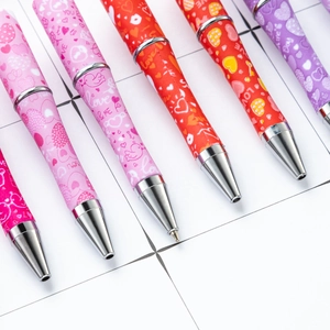 DIY Valentine heart pattern beaded ballpoint pens in pink and red set for gifting