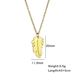 Detail showing dimensions of gold leaf pendant necklace and chain length specifications
