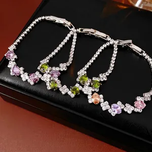 Zircon Geometric Copper Bracelet For Women Elegant Luxury S-Shape Bangle Commuting Daily Wear Shiny Jewelry Accessory