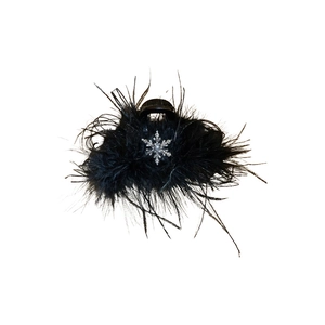 Pince à cheveux élégante en plumes d'autruche noires avec flocon en strass et pompons