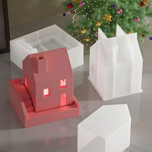 DIY Christmas house silicone mold for handmade candles and gypsum crafts with star lights