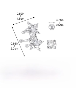 Detailed size and weight specs for silver star zircon earring set with copper material