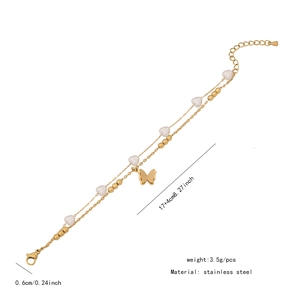 Détails du bracelet double couche en acier inoxydable avec perle blanche et papillon