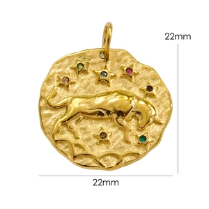 Detailed 22mm 14K gold stainless steel Taurus pendant with colorful gemstones