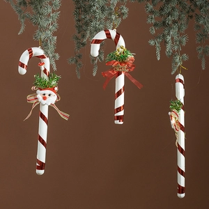 Christmas Candy Cane Hanging Ornaments Plastic Red White Striped With Santa Bow For Xmas Tree Decor Festive Party Home