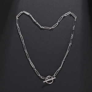 Minimalist silver stainless steel paperclip chain necklace with a classic OT buckle