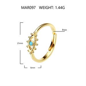 Detail view of 18k gold plated evil eye ring with dimensions and 1.44g weight info