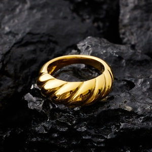 Croissant Ring Stainless Steel Twisted Rope Design Vintage French Style Gold Silver Color Statement Jewelry For Women