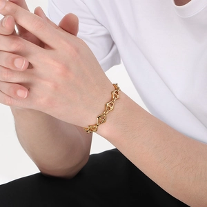 Polished gold geometric rhombus link bracelet in stainless steel for men and women