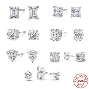 Geometric Stud Earrings With 925 Sterling Silver Earring Post And AAAAA Zirconia For Women Bridal Wedding Jewelry Gift