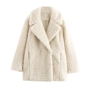 Women Faux Fur Teddy Coat Lapel Collar Long Sleeve Warm Winter Jacket Soft Fleece Outerwear Casual Fashion
