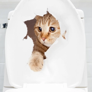 Cute 3D orange cat peeping through torn lid waterproof bathroom toilet seat sticker decal