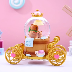 Detail of Capybara crystal ball carriage ornament with glowing snow globe feature
