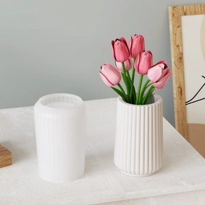 DIY striped cylindrical silicone mold for resin vase and plaster pencil holder craft