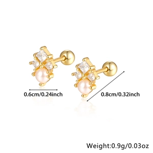Technical drawing of S925 silver pearl stud earrings with size and weight dimensions