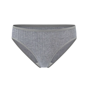 Grey cotton ribbed mid-waist women's briefs with breathable double-layer lining
