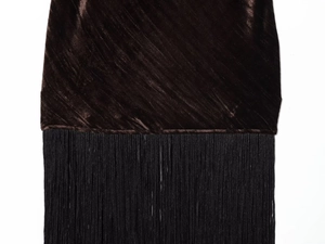 Detail shot of brown velvet fabric texture with black tassel fringe decoration