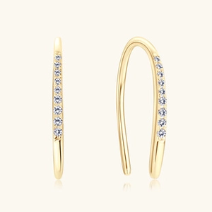 Detailed view of gold-plated S925 sterling silver drop earrings with micro-pave zircons