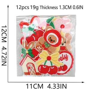 Set of 12 cute bear and cherry embroidered iron-on patches for clothes and DIY decor