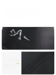 Detail shot of mountain logo and high-density double stitching on outdoor sun hat