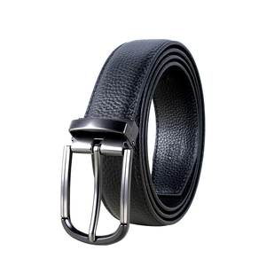 Classic men's black cowhide leather belt with premium alloy buckle on white background