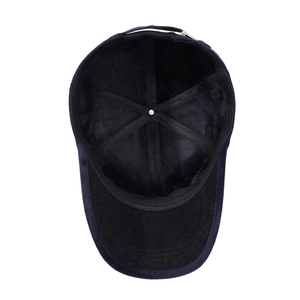 Winter fleece-lined corduroy baseball cap with warm thermal lining in navy blue