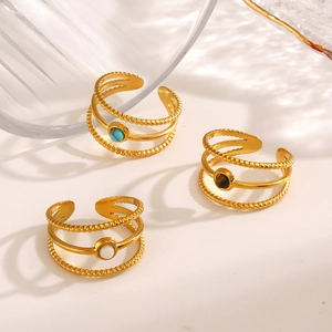 18K gold-plated stainless steel triple-layered rings set with turquoise and stones