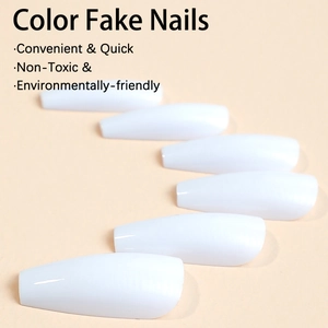 Long trapezoid white press-on nails set with non-toxic and eco-friendly finish