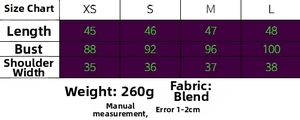Size chart for faux fur vest showing bust and length measurements in centimeters