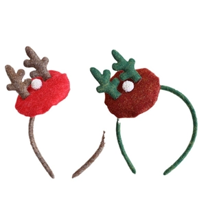 Christmas reindeer antler headband and Santa hat hair clip set in festive red and green